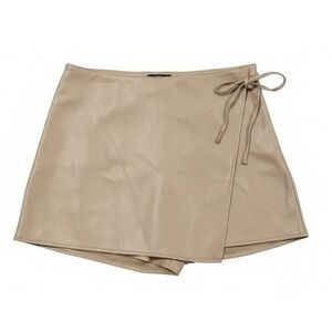 Abercrombie & Fitch Faux Leather Wrap Skort Tan Beige Women's Large